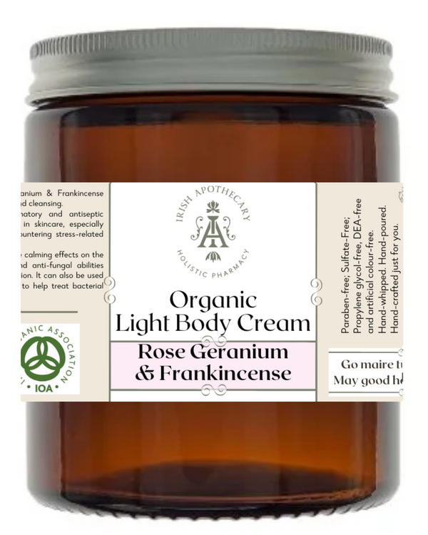 Rose Geranium and Frankincense, Organic Light Body Cream