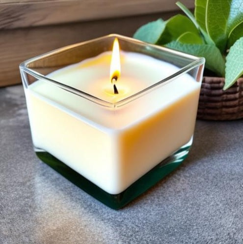 100% Eco Soy Wax with Double Bamboo Wick Clear Glass Cube Jar